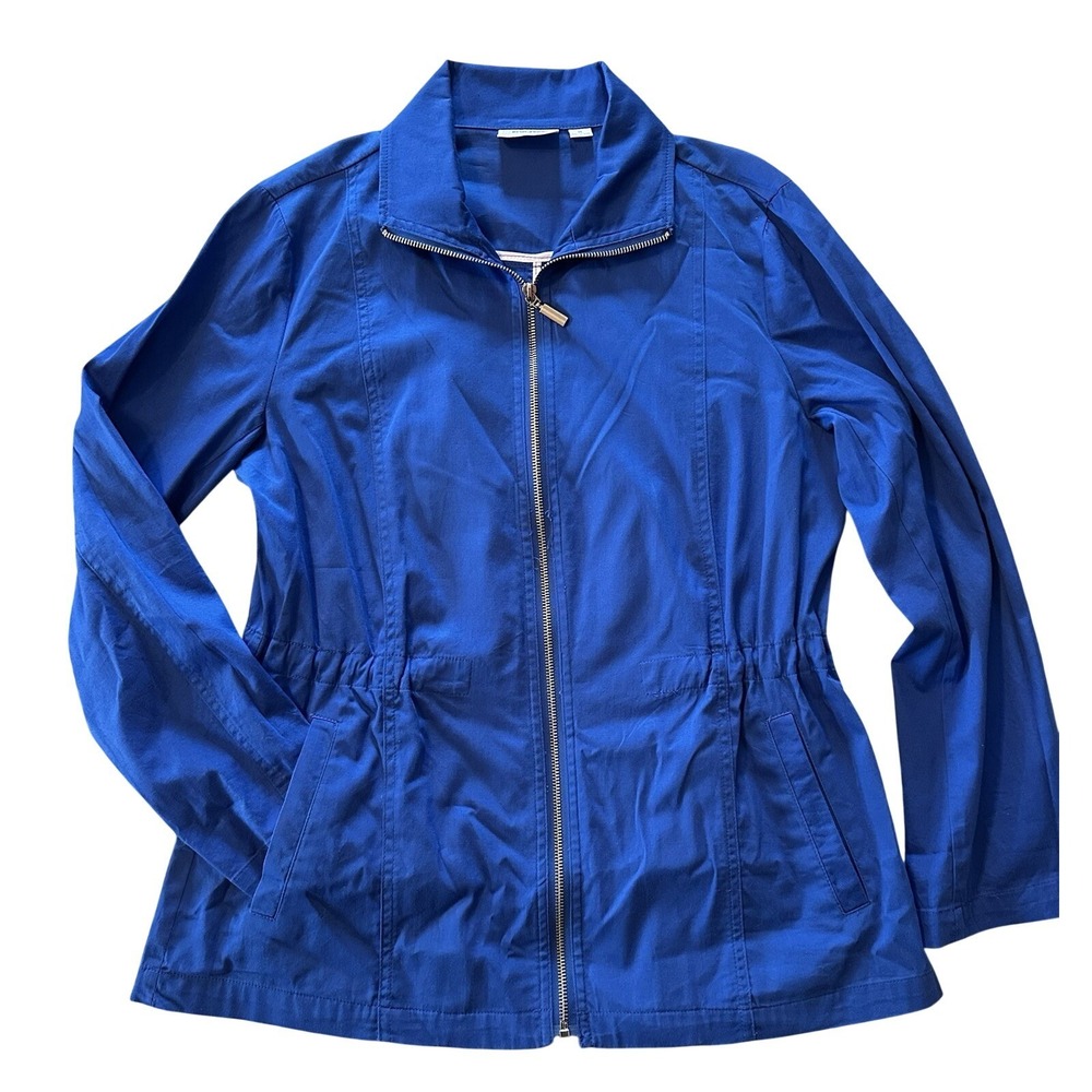 Erin London Jacket Zip Front Blue Adjustable Cinch Waist Sz M Fitted Spring